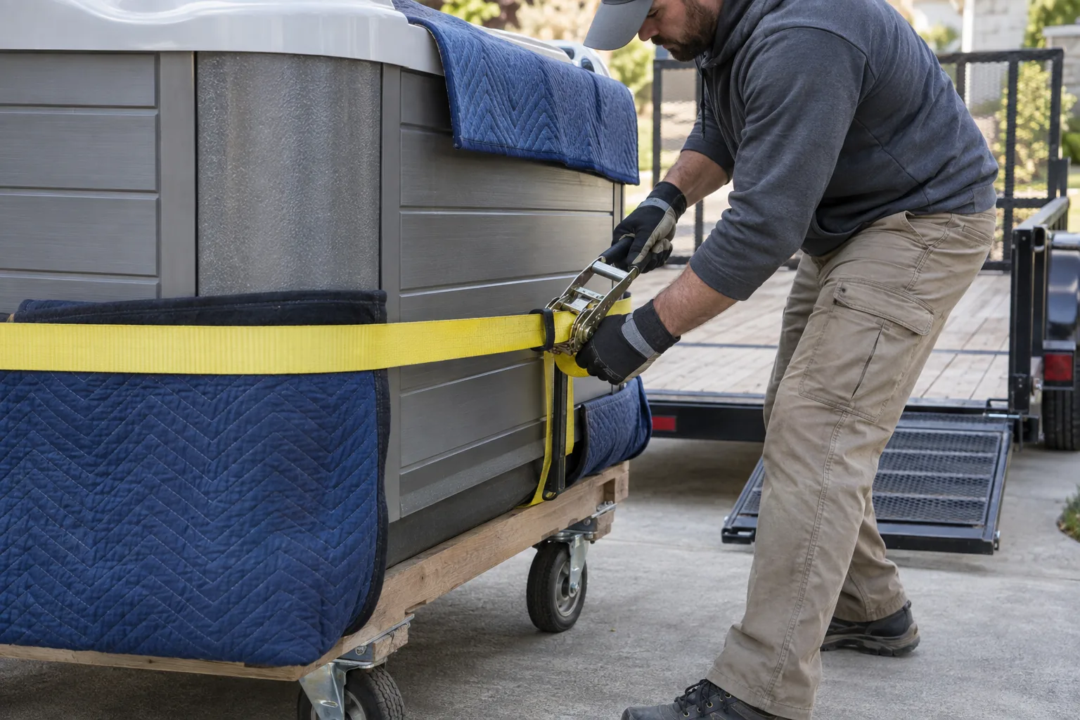 Detailed preparation for hot tub hauling